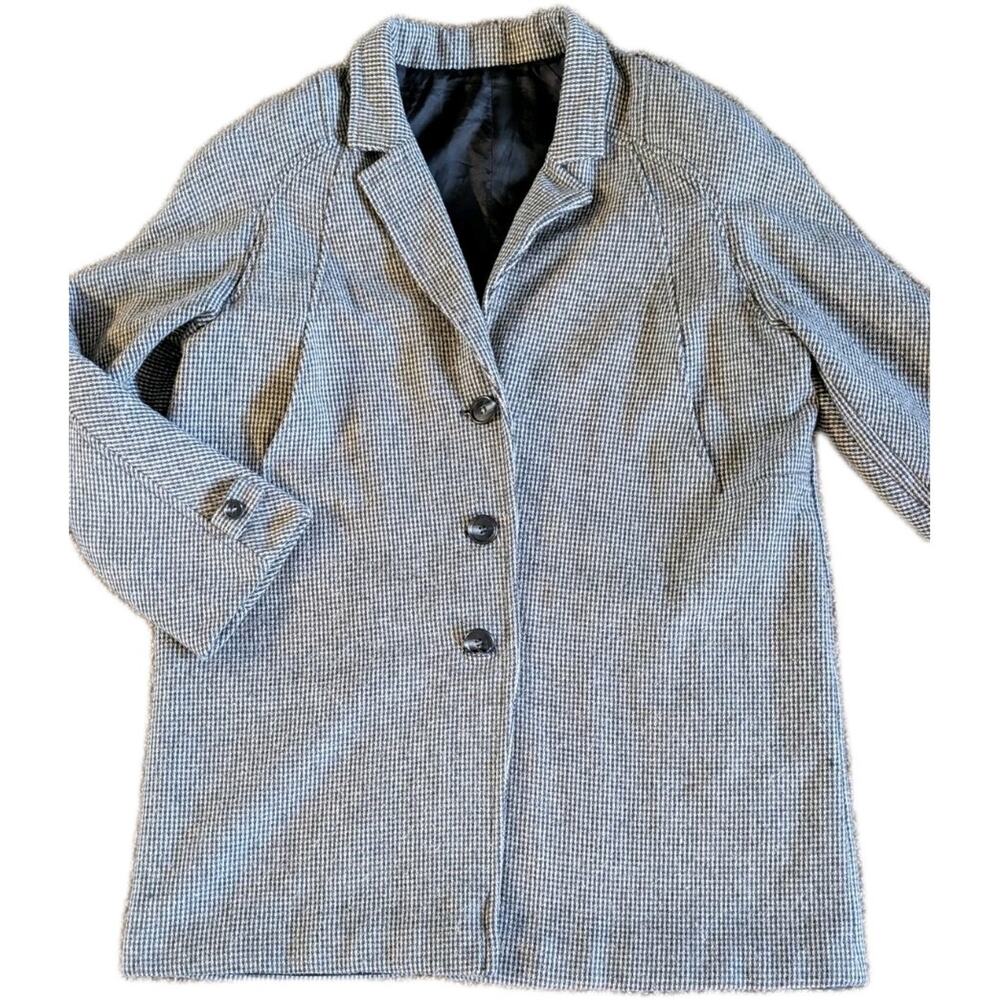 Vintage Gray Houndstooth Blazer Womens XL Raglan Sleeve High Welt Pockets